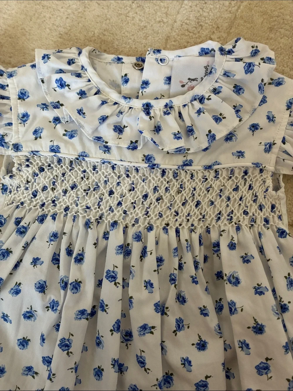Blue Floral Smocked bubble